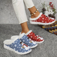 1 Pair Fleece Lined Cozy Christmas Cartoon Snowman Printed Women's Slippers - Warm Plush Canvas Indoor House Shoes with TPR Sole for Home Use