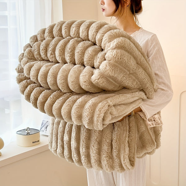 Luxurious Faux Rabbit Fur Double-Sided Throw Blanket - Warm, Soft & Cozy for Naps, Office, Outdoor Camping & Sofa Use - Machine Washable
