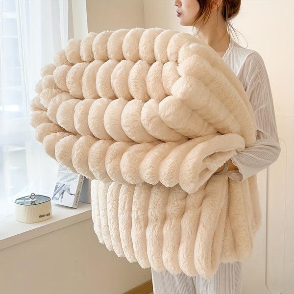 Luxurious Faux Rabbit Fur Double-Sided Throw Blanket - Warm, Soft & Cozy for Naps, Office, Outdoor Camping & Sofa Use - Machine Washable