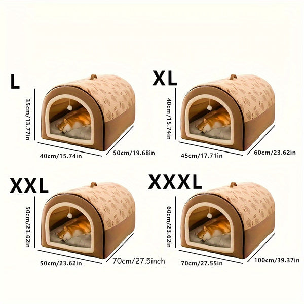 Versatile All-Season Pet Bed - Cozy Indoor/Outdoor Dog & Cat House, Warm Cave Nest for Small to Large Breeds