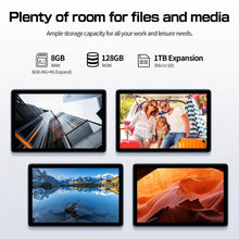 25.65 cm Tablet Android 14, 2-in-1 Tablet with Keyboard, Mouse, Case, Stylus, 128GB ROM + 8GB RAM Extended, Dual 8MP Camera, Octa-Core, 8000mAh, 1280x800 IPS Display, Wi-Fi 6, Google Certified