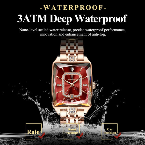 Luxury Elegant Watch For Women Date Waterproof Rectangle Ladies Watch