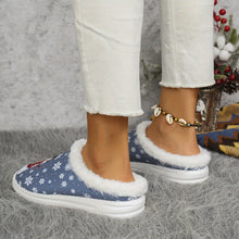 1 Pair Fleece Lined Cozy Christmas Cartoon Snowman Printed Women's Slippers - Warm Plush Canvas Indoor House Shoes with TPR Sole for Home Use