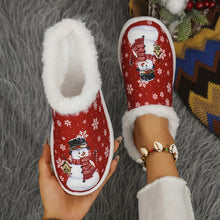 1 Pair Fleece Lined Cozy Christmas Cartoon Snowman Printed Women's Slippers - Warm Plush Canvas Indoor House Shoes with TPR Sole for Home Use