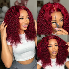 Red Colored 99J Curly Deep Water Wave 13x4 Lace Front Wigs Short Bob 100% Brazilian Human Hair HD Lace Frontal Wig