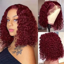 Burgundy 99J Deep Wave Short Bob Wigs 100% Human Hair Wig Water Curly Wig Baby Hair 13x4 Lace Front Human Hair Bob Wig For Women