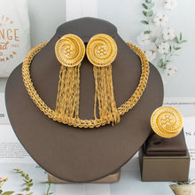 African Fashion Earrings Necklace Ring Jewelry Set for Women Luxury Gold Color Tassel Earrring 8 Shape Design Italy Wedding Gift
