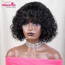 Brazilian Jerry Curl Human Hair Bob Wigs With Bang For Black Women Wonderful Black Dark Remy Bob Hair Machine Made Cheap Wigs