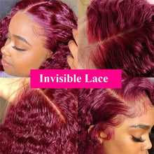 Burgundy 99J Deep Wave Short Bob Wigs 100% Human Hair Wig Water Curly Wig Baby Hair 13x4 Lace Front Human Hair Bob Wig For Women