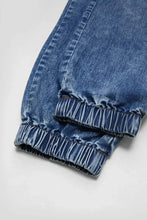 Women's Distressed Stretch Cropped Denim Jeans-Fashionable Elastic Cuff, Multi-Pocket Casual Cargo Pants Sporty Wear Jeans T16