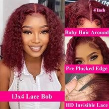Burgundy 99J Deep Wave Short Bob Wigs 100% Human Hair Wig Water Curly Wig Baby Hair 13x4 Lace Front Human Hair Bob Wig For Women