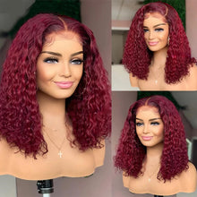 Red Colored 99J Curly Deep Water Wave 13x4 Lace Front Wigs Short Bob 100% Brazilian Human Hair HD Lace Frontal Wig