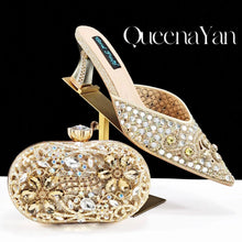 QUEENA YAN 2025 INS FANTATIC BLUE Rhinestone-encrusted Sex Ladies Shoes / MATCHING  SPARKING MINI BAG (SPECIAL COLLECTION)