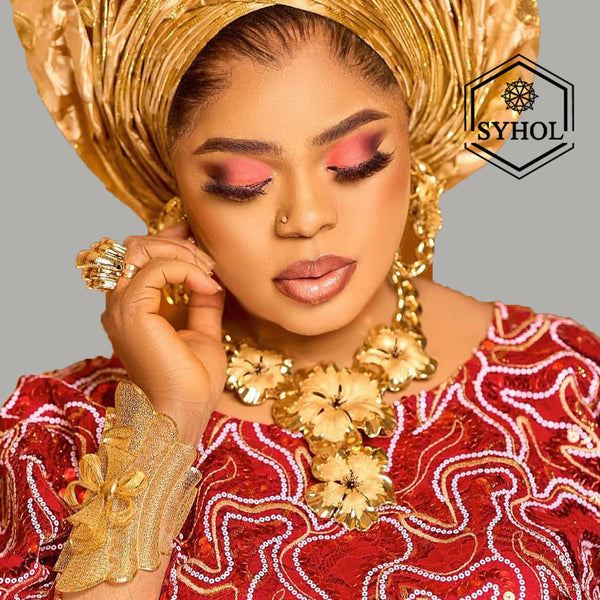 Necklace For Women Fashion New Cuban Chain Necklace Gold Flower Pendant Luxury Wedding Bijoux Gold Plated Earrings Ring SYHOL