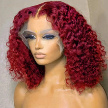 Red Colored 99J Curly Deep Water Wave 13x4 Lace Front Wigs Short Bob 100% Brazilian Human Hair HD Lace Frontal Wig