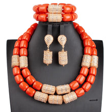 32 inches Long Orange Beads African Jewelry Set Women Bridal Party Costume Necklace Jewelry Set