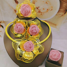 Woman Necklace Unique Gold Color Copper Cuff Jewelry Set Fashion Necklace Earring Ring Bracelet Wedding 38 Women's Day Gift