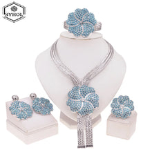 SYHOL Women Jewelry Set 24K Gold Plated Original Brass Necklace with Rhinestone Pendant Earrings Luxury Wedding Silver Jewelry