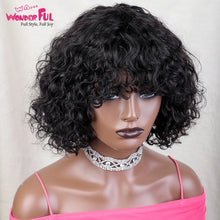 Brazilian Jerry Curl Human Hair Bob Wigs With Bang For Black Women Wonderful Black Dark Remy Bob Hair Machine Made Cheap Wigs