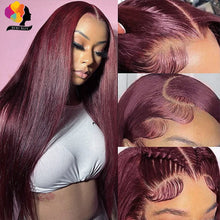 Colored Red Straight Lace Front Human Hair Wig 13x4 13x6 Transparent Lace Frontal Wigs Burgundy Human Hair Wigs for Black Women