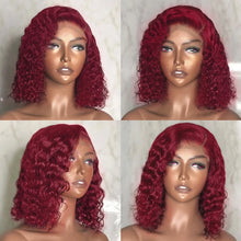 Red Colored 99J Curly Deep Water Wave 13x4 Lace Front Wigs Short Bob 100% Brazilian Human Hair HD Lace Frontal Wig