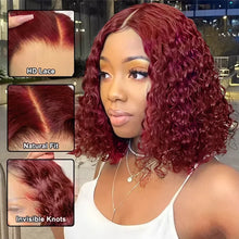 Burgundy 99J Deep Wave Short Bob Wigs 100% Human Hair Wig Water Curly Wig Baby Hair 3x4 Lace Front Human Hair Wig For Women