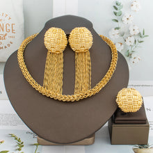 African Fashion Earrings Necklace Ring Jewelry Set for Women Luxury Gold Color Tassel Earrring 8 Shape Design Italy Wedding Gift