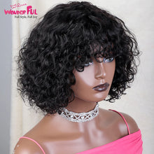 Brazilian Jerry Curl Human Hair Bob Wigs With Bang For Black Women Wonderful Black Dark Remy Bob Hair Machine Made Cheap Wigs