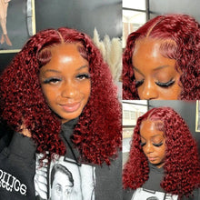 Red Colored 99J Curly Deep Water Wave 13x4 Lace Front Wigs Short Bob 100% Brazilian Human Hair HD Lace Frontal Wig