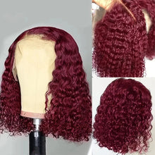 Red Colored 99J Curly Deep Water Wave 13x4 Lace Front Wigs Short Bob 100% Brazilian Human Hair HD Lace Frontal Wig