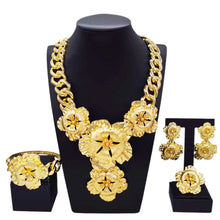 Necklace For Women Fashion New Cuban Chain Necklace Gold Flower Pendant Luxury Wedding Bijoux Gold Plated Earrings Ring SYHOL