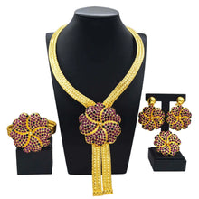 SYHOL Women Jewelry Set 24K Gold Plated Original Brass Necklace with Rhinestone Pendant Earrings Luxury Wedding Silver Jewelry