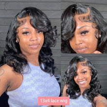 13x4 Short Body Wave Lace Frontal Bob Wig 200% Density Brazilian Remy 100% Human Hair Transparent Lace Wigs For Women 12 14 Inch