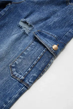 Women's Distressed Stretch Cropped Denim Jeans-Fashionable Elastic Cuff, Multi-Pocket Casual Cargo Pants Sporty Wear Jeans T16