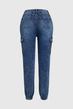 Women's Distressed Stretch Cropped Denim Jeans-Fashionable Elastic Cuff, Multi-Pocket Casual Cargo Pants Sporty Wear Jeans T16