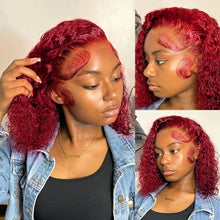 Red Colored 99J Curly Deep Water Wave 13x4 Lace Front Wigs Short Bob 100% Brazilian Human Hair HD Lace Frontal Wig