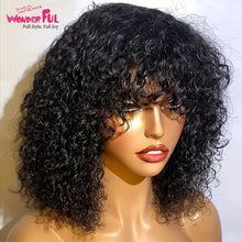 Brazilian Jerry Curl Human Hair Bob Wigs With Bang For Black Women Wonderful Black Dark Remy Bob Hair Machine Made Cheap Wigs
