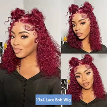 Burgundy 99J Deep Wave Short Bob Wigs 100% Human Hair Wig Water Curly Wig Baby Hair 3x4 Lace Front Human Hair Wig For Women