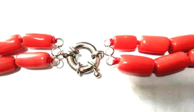 2 Strands Natural Orange Coral Necklace for Women Jewelry with Genuine 10-12mm Thick Slice Coral Stone Chokers 17-18