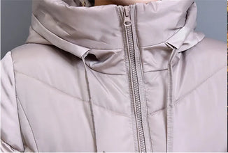 Winter Hooded Jacket Over The Knee Long Thick Women's Slim-Fitting Down Padded