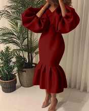 Women Maxi Dresses Long Lantern Dress Christmas V Collar Bodycon Sexy Shiny Celebrate Occasion African Robes Birthday Event