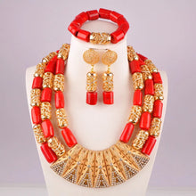 splendid orange nigeria coral beads necklace african jewelry set bridal wedding jewelry sets C21-23-01