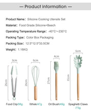 Pink Cooking Kitchenware Tool Silicone Utensils With Wooden Multifunction Handle Non-Stick Spatula Ladle Egg Beaters Shovel Set