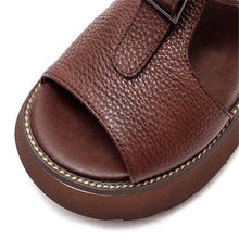 Vintage Genuine Leather Sandals Mid Heel Summer Fish Mouth Ladies Shoes Summer Shoes Casual Mother Sandals