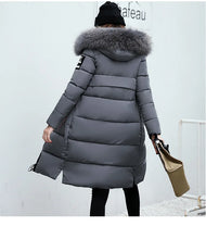 Women's Down Winter Big Fur Collar Hooded Jacket