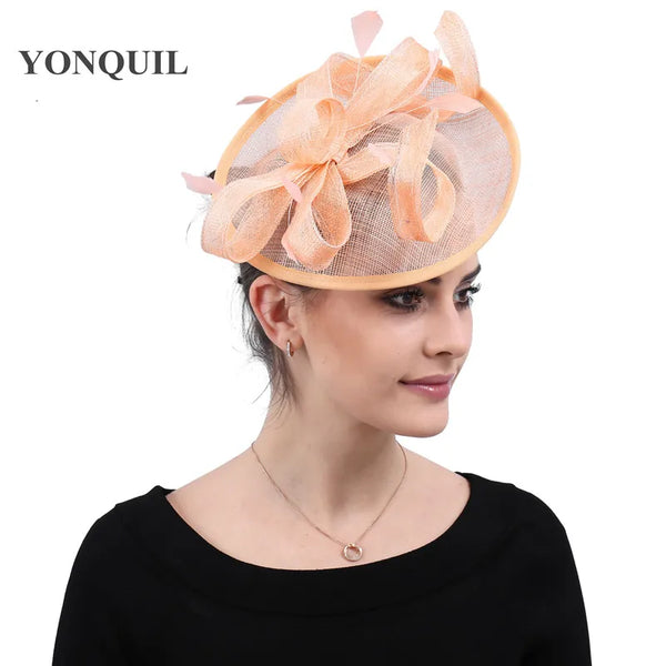 Formal Women Wedding Chuch Hat Bride Mariage Chapeau Ladies Party Occasion Derby Fascinator Sinamay Hat With Headband Accessory