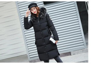 Women's Down Winter Big Fur Collar Hooded Jacket