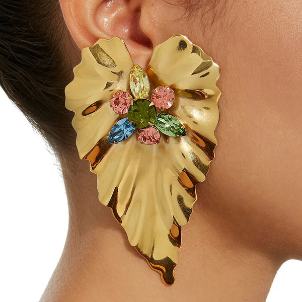 Gold Color Large Leaf Earrings Women's Statement Earrings 2021 Large Antique Pendant Earrings Bohemian Fashion Women's Jewelry