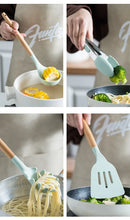 Pink Cooking Kitchenware Tool Silicone Utensils With Wooden Multifunction Handle Non-Stick Spatula Ladle Egg Beaters Shovel Set
