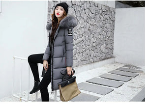 Women's Down Winter Big Fur Collar Hooded Jacket